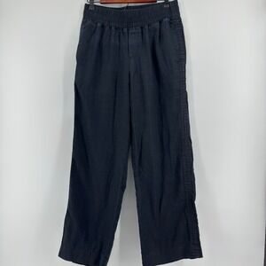Quince Navy BlueLinen Wide Leg Pants Elastic Waist Size Medium Pockets
